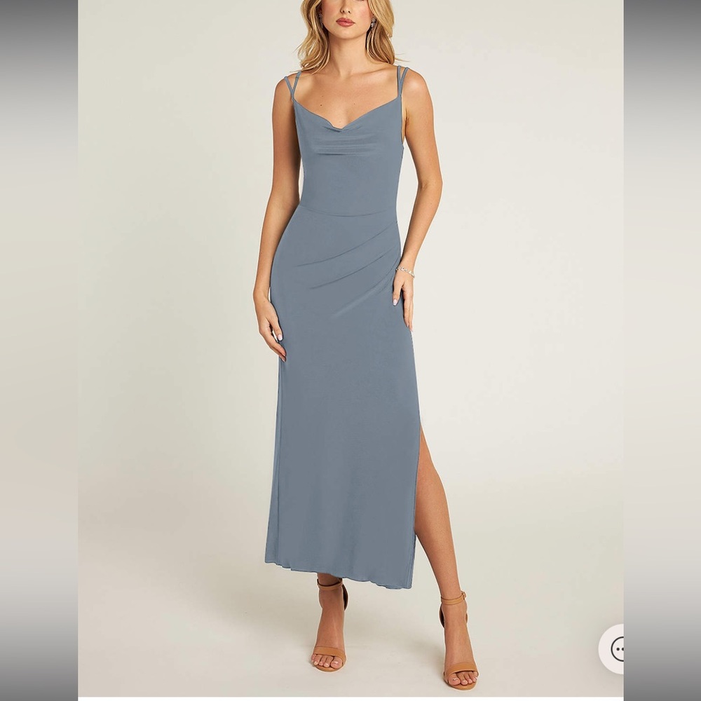 Azazie bridesmaid dress, Chise, dusty blue, size A0